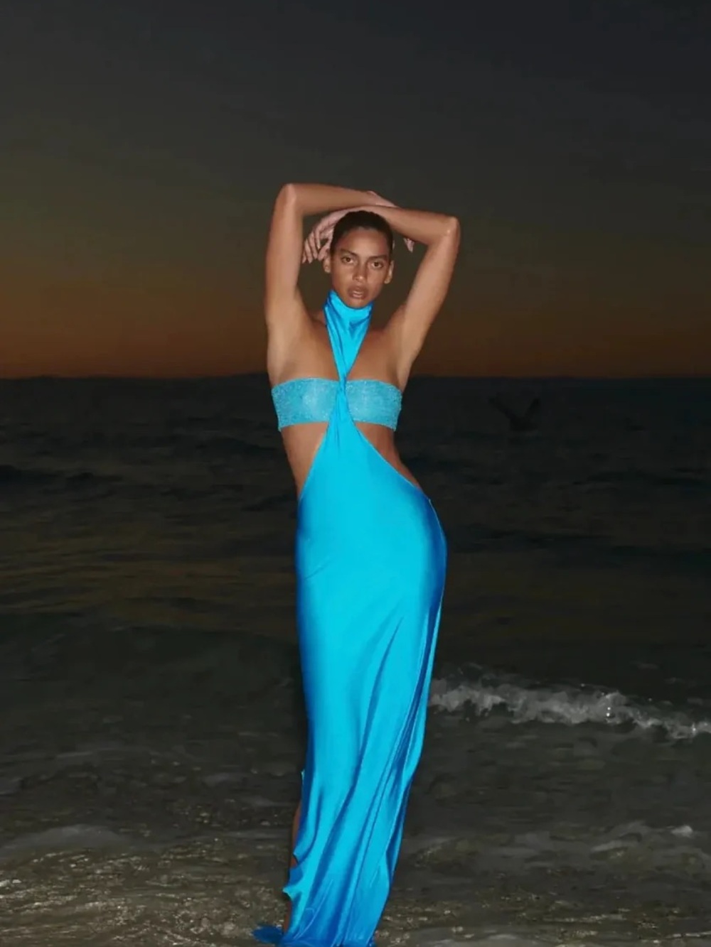 Baobab Collection Turquoise Cutout Halter Maxi Dress